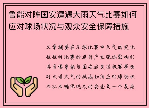 鲁能对阵国安遭遇大雨天气比赛如何应对球场状况与观众安全保障措施